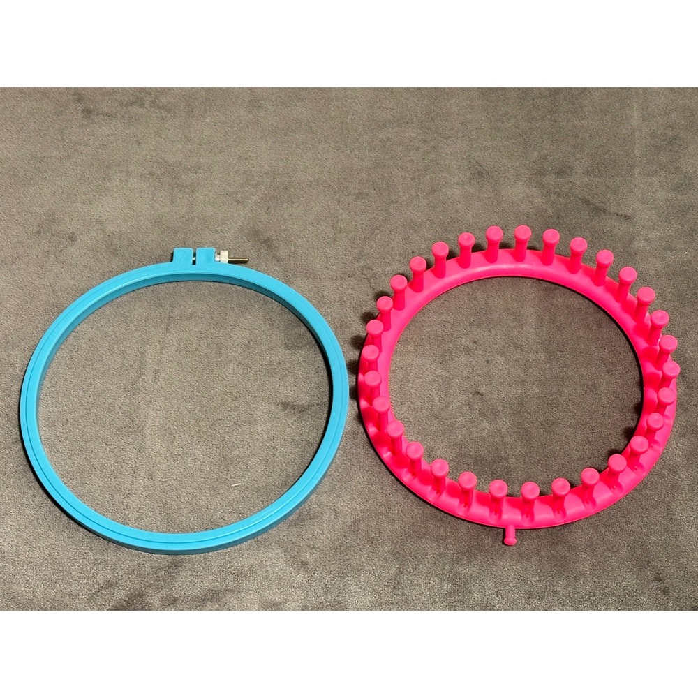 Pink Knitting Loom and Blue Embroidery Hoop Set 7 Inch Crafting Tools